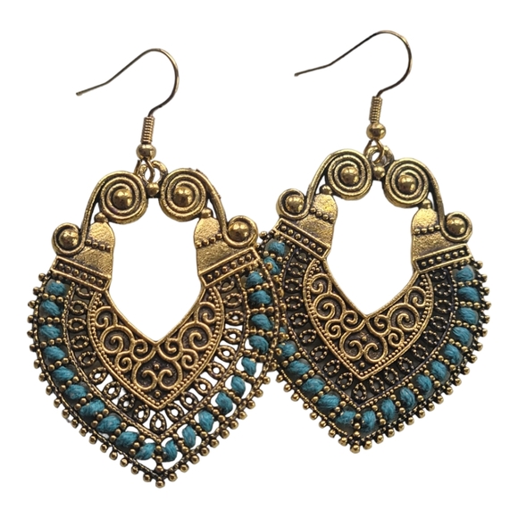 Source Unknown Jewelry - Retro Bohemian Alloy Turquoise Heart Shape Earring